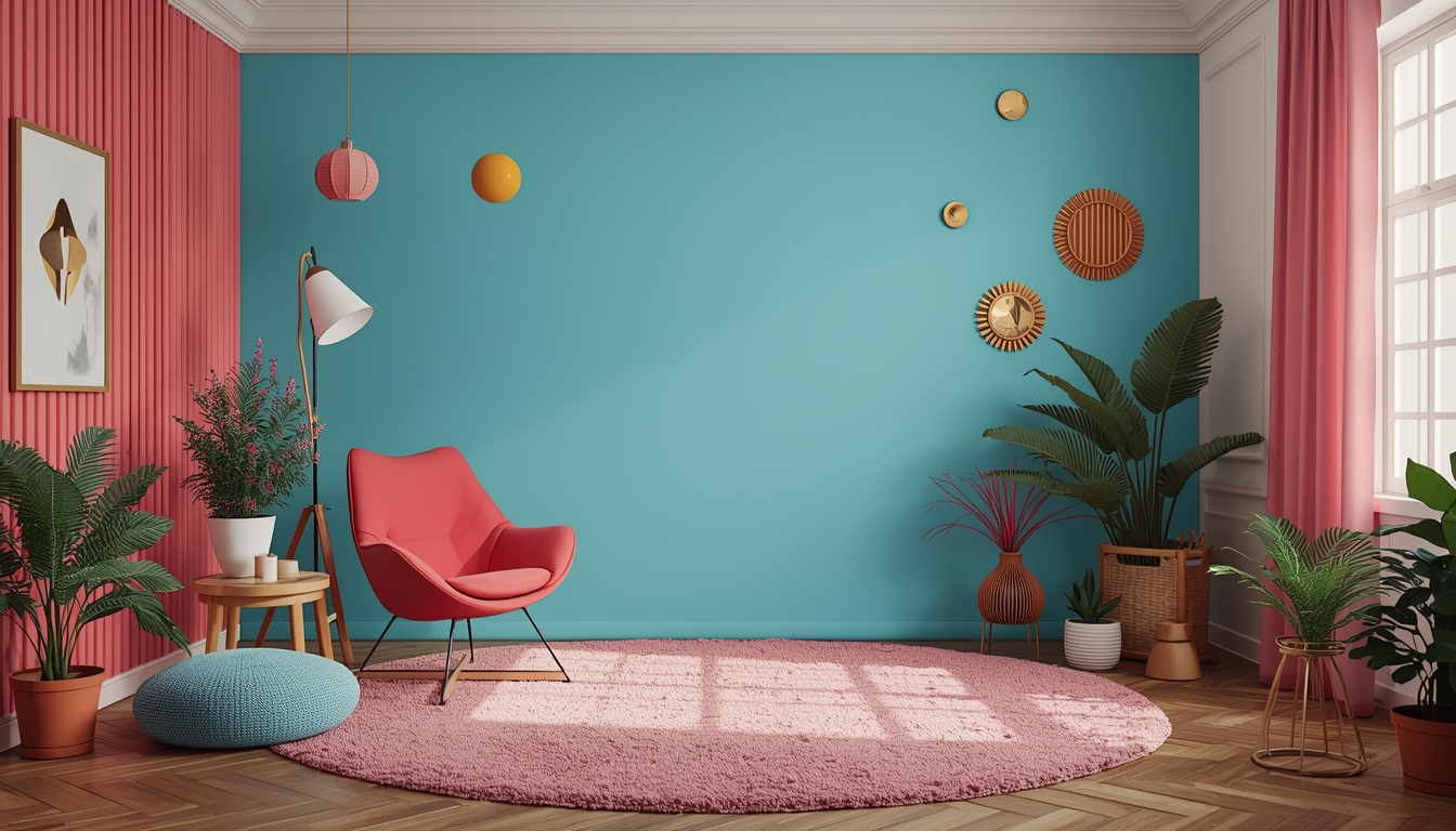 Creative photo zone with colorful backdrop and decorative elements designed by Restorepurge